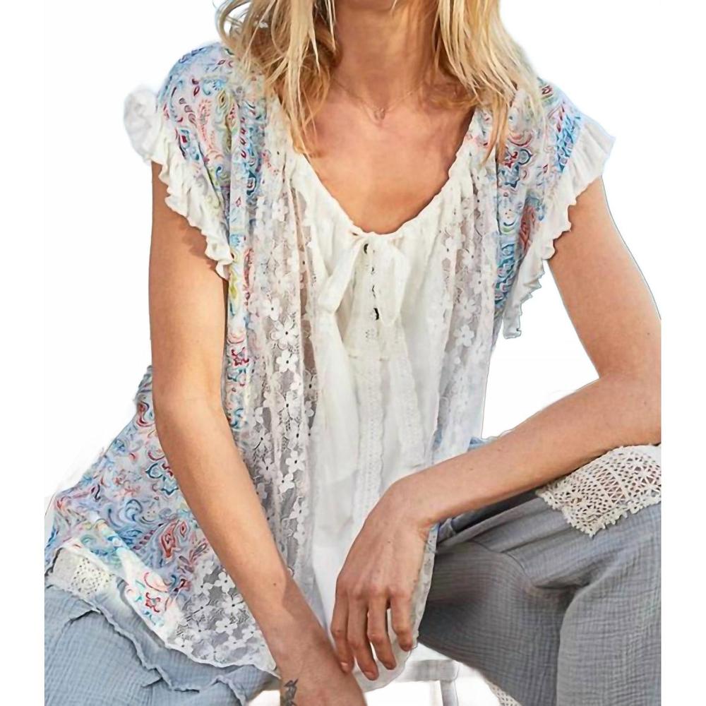 POL Floral Lace Short Sleeve Top